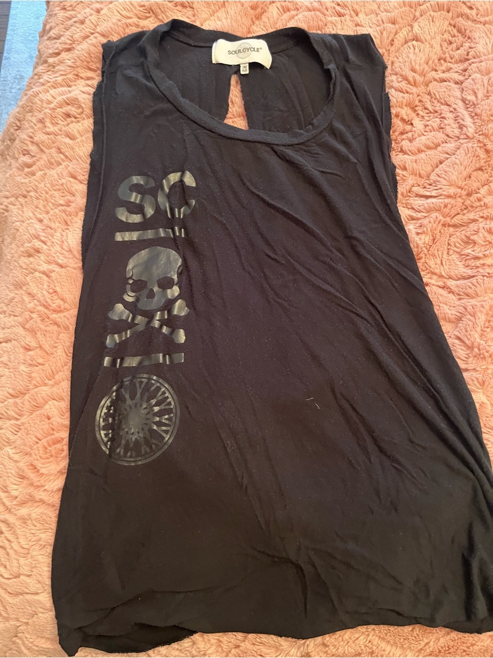 soulcycle Black Sleeveless Logo Muscle Tank with Skull Graphic one size